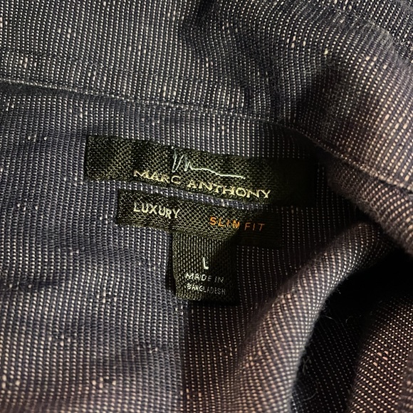 Marc Anthony Luxury Navy Indigo Dark Chambray Long Sleeve Shirt Slim Fit L - Picture 3 of 4